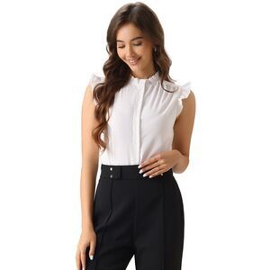 Ruffles Bodysuit Tops Cap Sleeve Button Down Leotard Shirt White